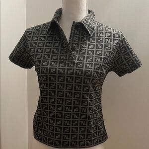 Fendi Black and Gray Logo Short Sleeve Top